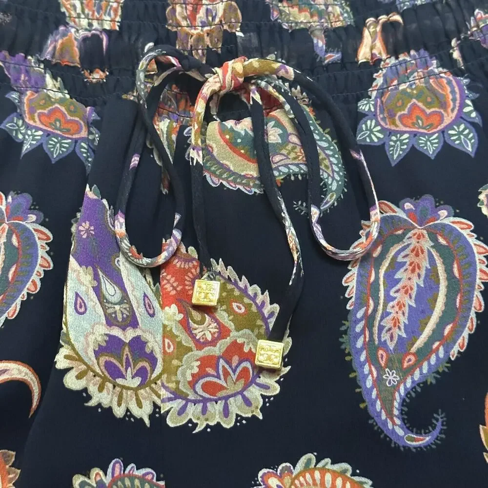 TORY BURCH 100% Silk Paisley Jumpsuit Sleeveless Blue Boho Wide Leg Cottagecore